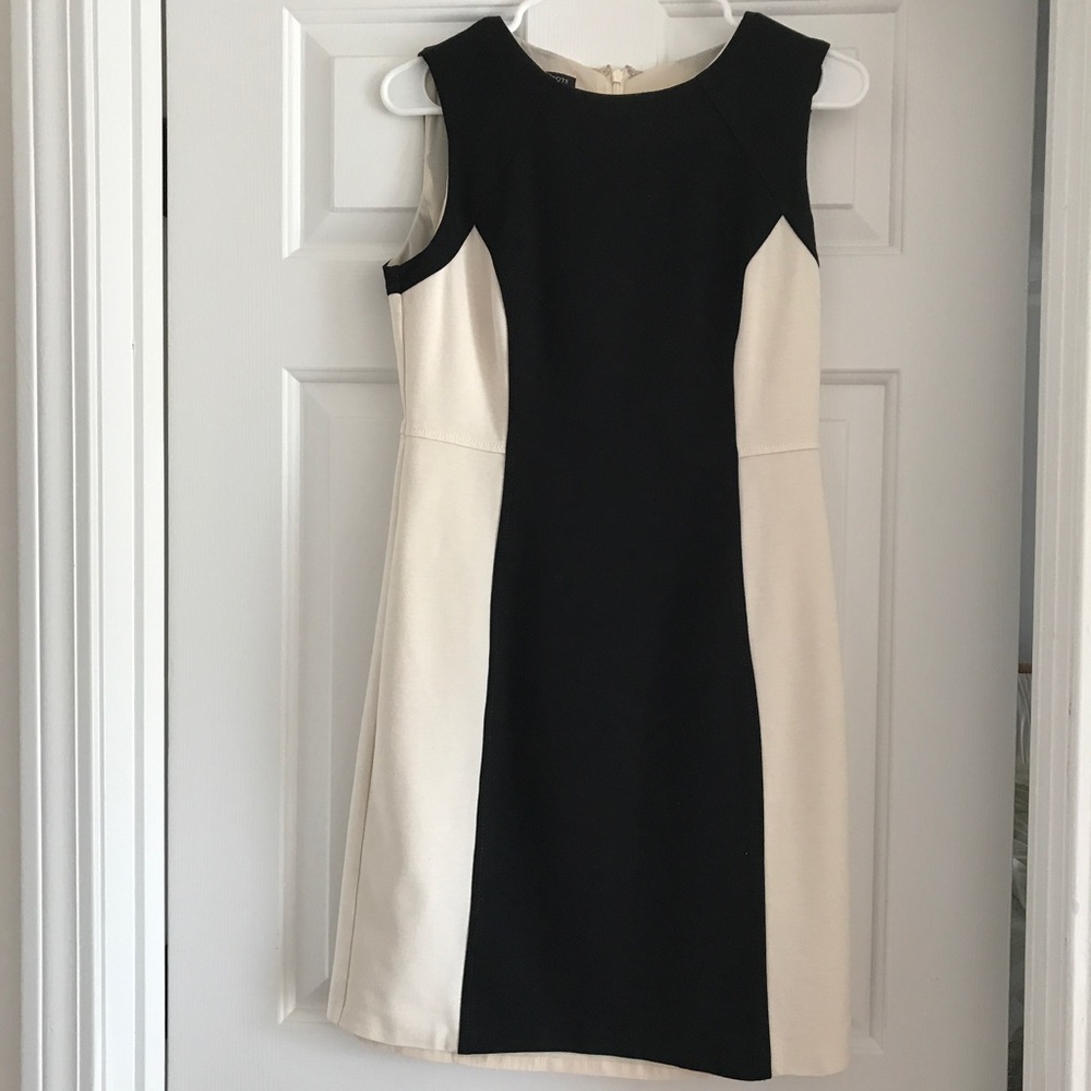 Talbots black & ecru sheath dress - fully lined 4P